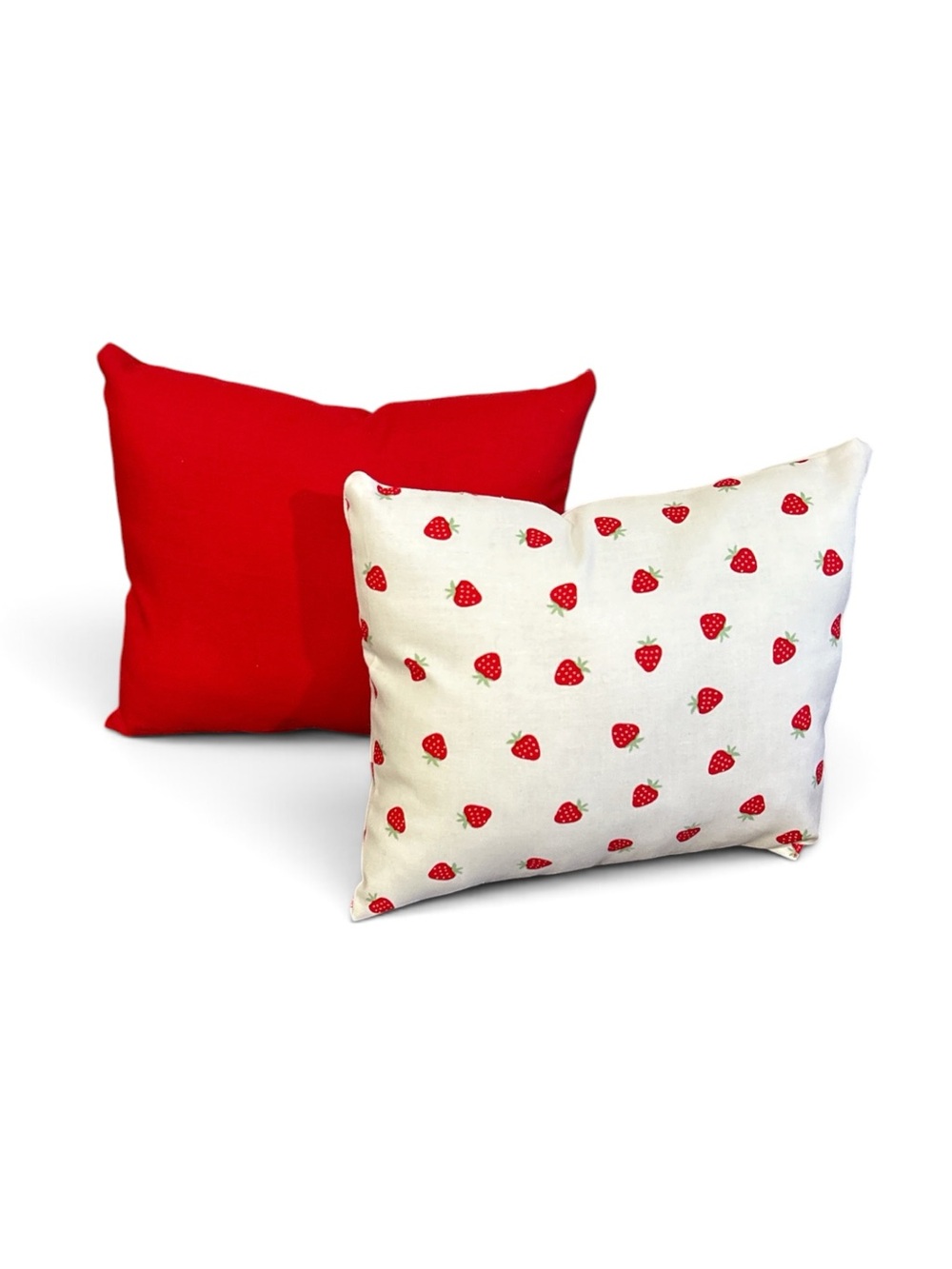 Purse Pillows Small Hand Crafted 1 Strawberry Print & 1 Red Solid 4x8 New